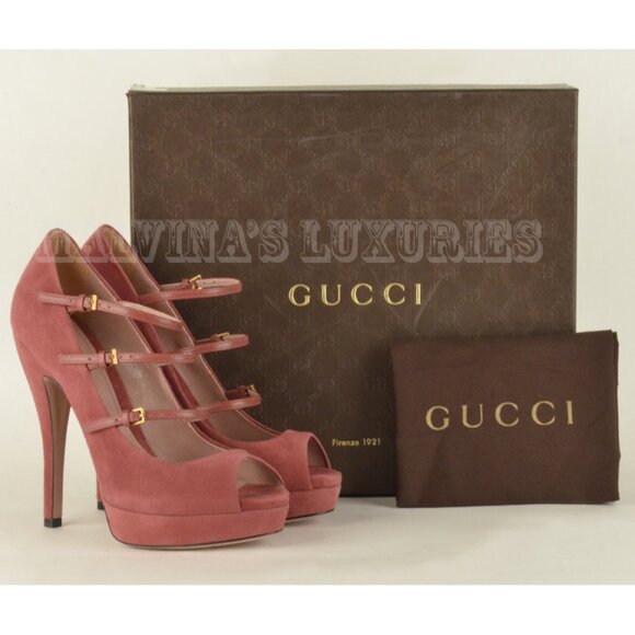 GUCCI SHOES LISBETH HIGH HEEL MARY JANE SUEDE LEATHER PUMPS sz 40 / 10 - Picture 13 of 14